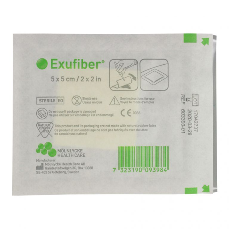 Exufiber Gelling Fibre Dressing | 5 x 5cm | Pack of 10 | Short Expiry Date (1)