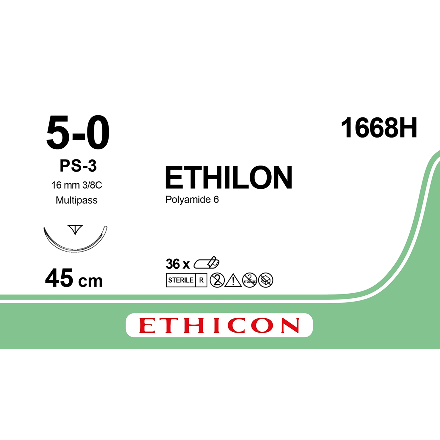 Ethicon Ethilon Suture | Non Absorbable | Black | Size: 5-0 | Length: 45cm | Pack of 36