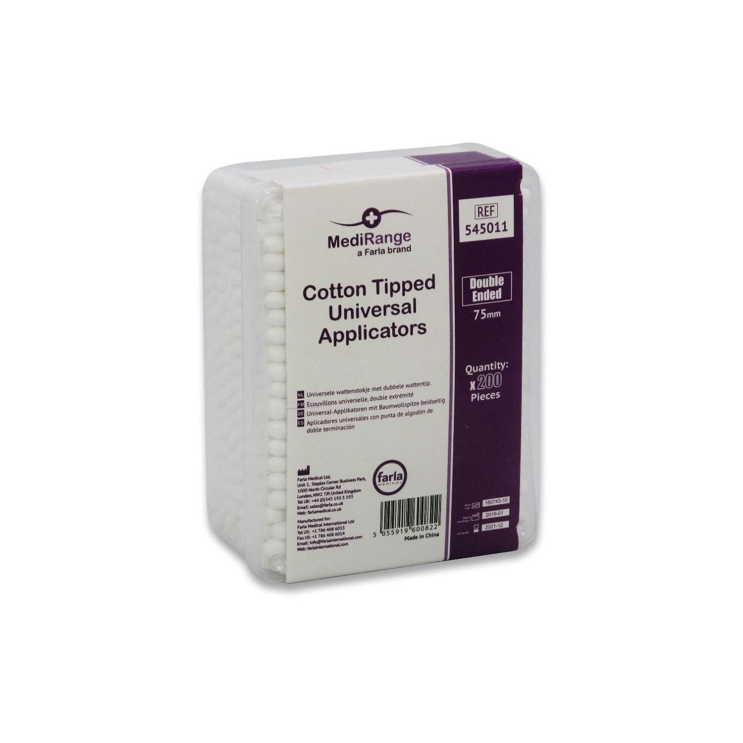 MediRange Cotton Universal Applicators Double Ended | 75mm | Pack of 200 | Short Expiry Date