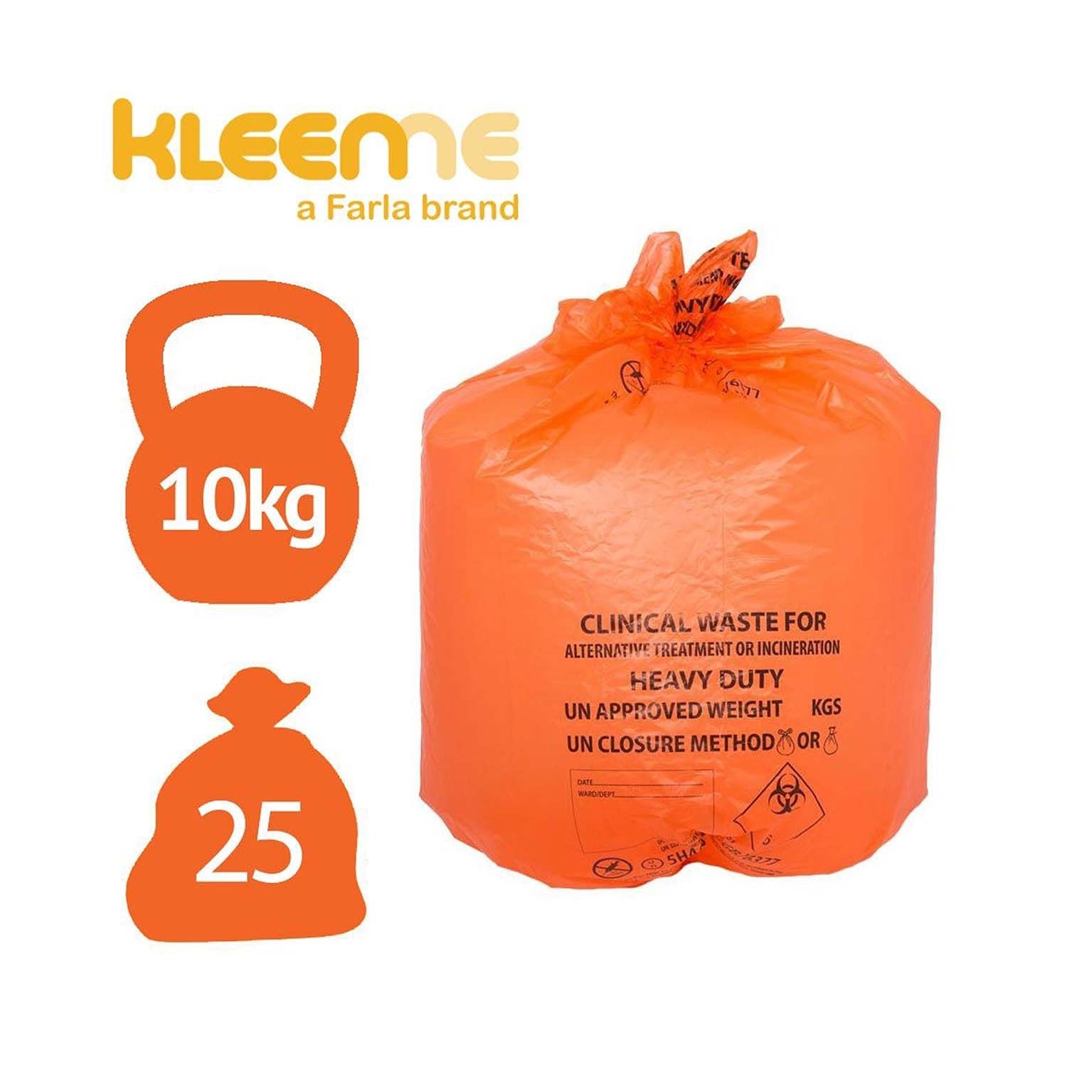 KleenMe Clinical Waste Sacks | Heavy Duty | Orange | Roll of 25