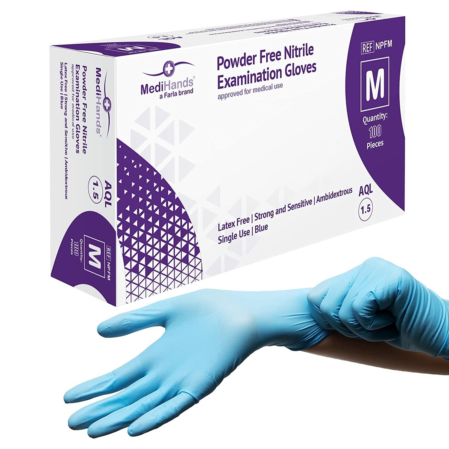 MediHands Examination Nitrile Powder Free Gloves | Blue | Pack of 100 Pieces (1)