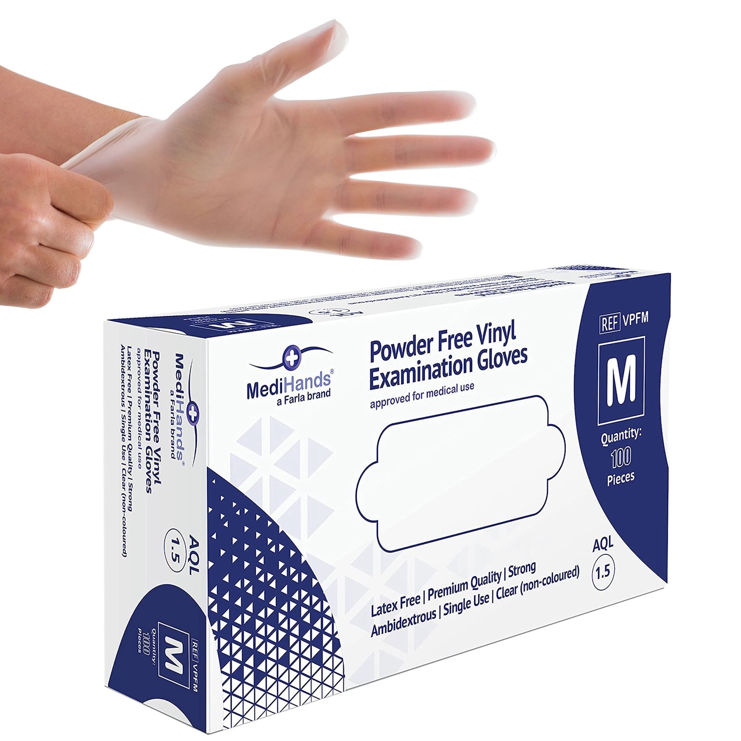 MediHands Vinyl Gloves | Powder Free | Clear | Medium | Pack of 100 Pieces