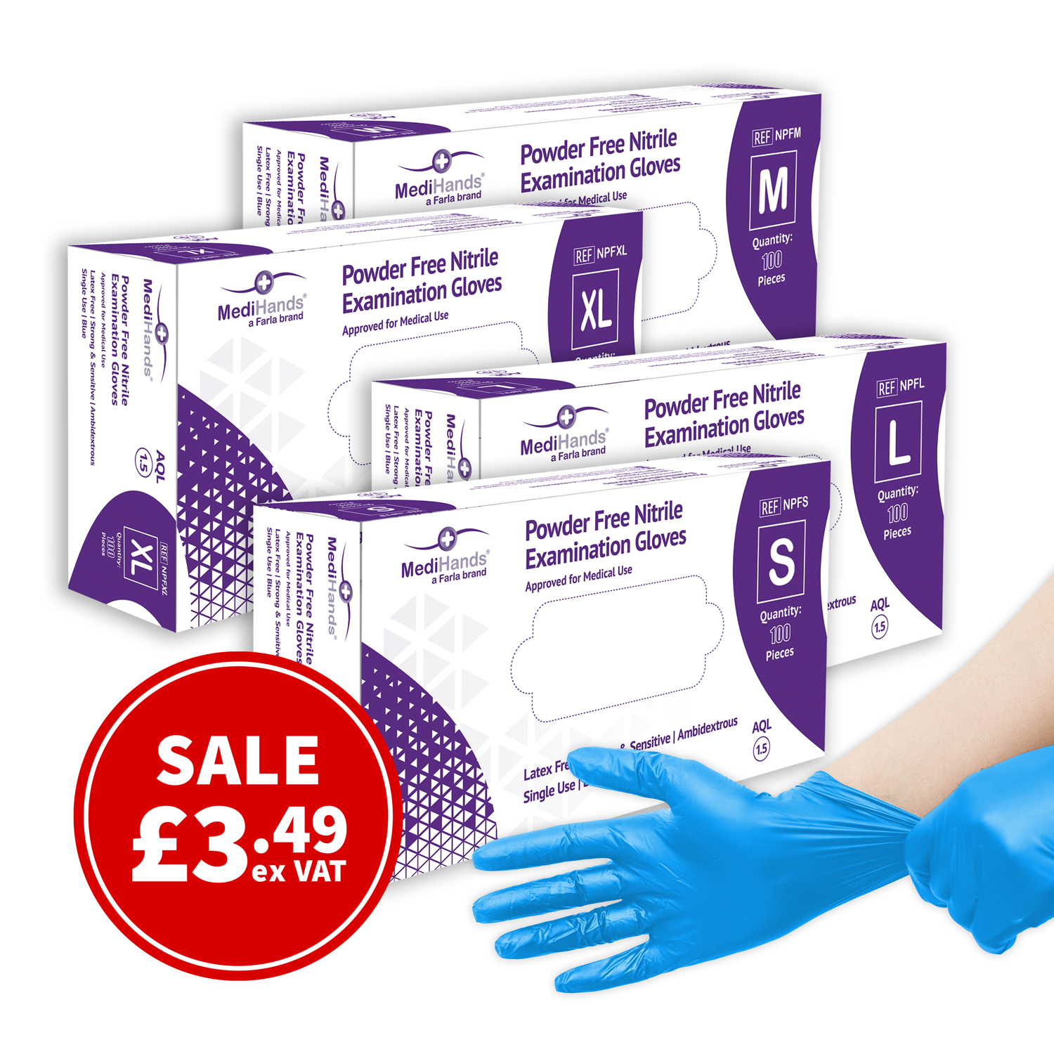 MediHands Examination Nitrile Powder Free Gloves | Blue | Pack of 100 Pieces