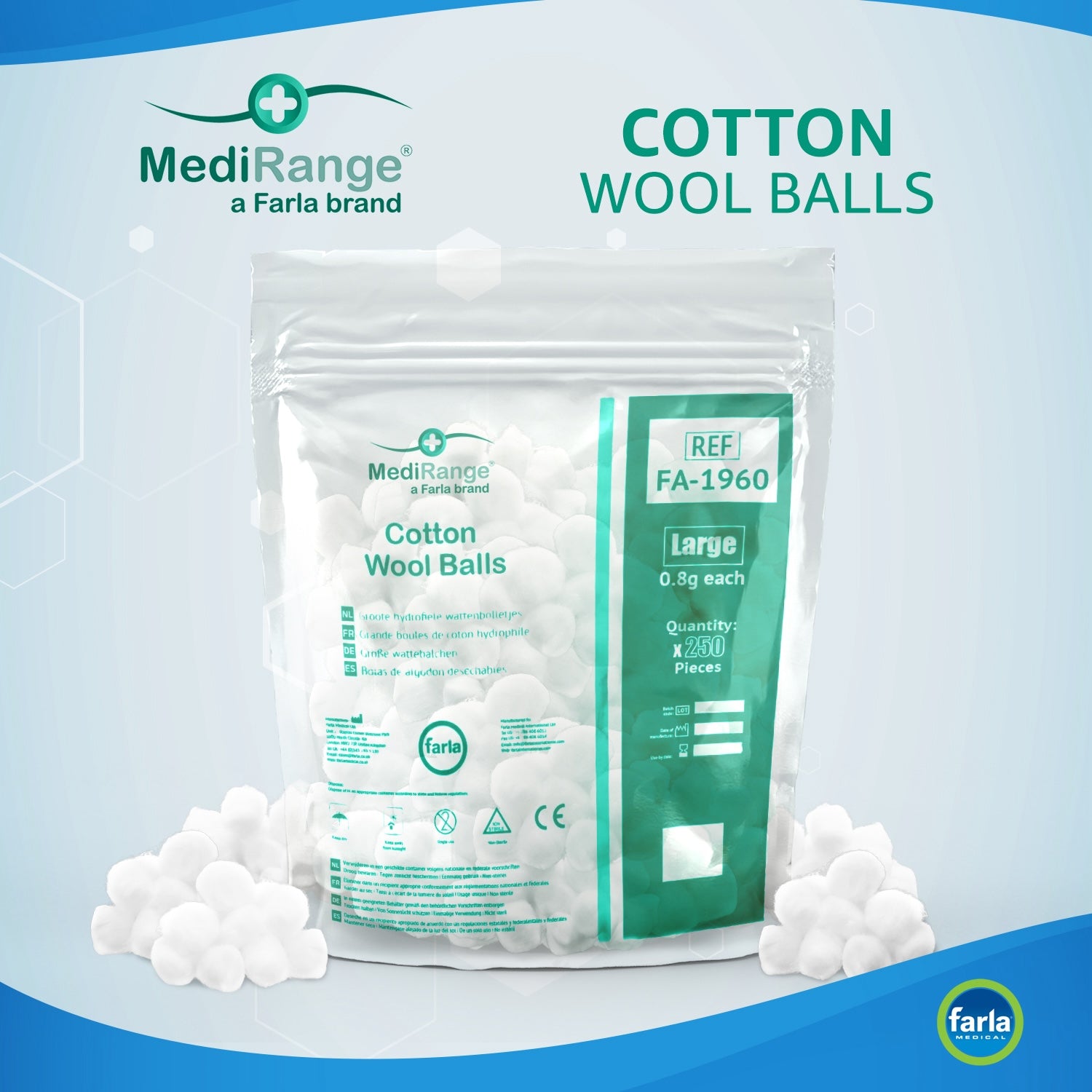 MediRange Cotton Wool Balls | Large | Pack of 250 | Short Expiry Date (1)