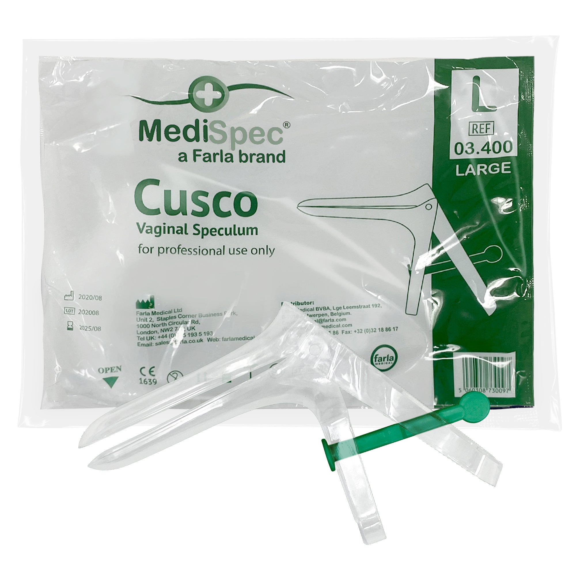 MediSpec Cusco Vaginal Speculum (Locking Mechanism) | L 30mm Green | Pack of 100