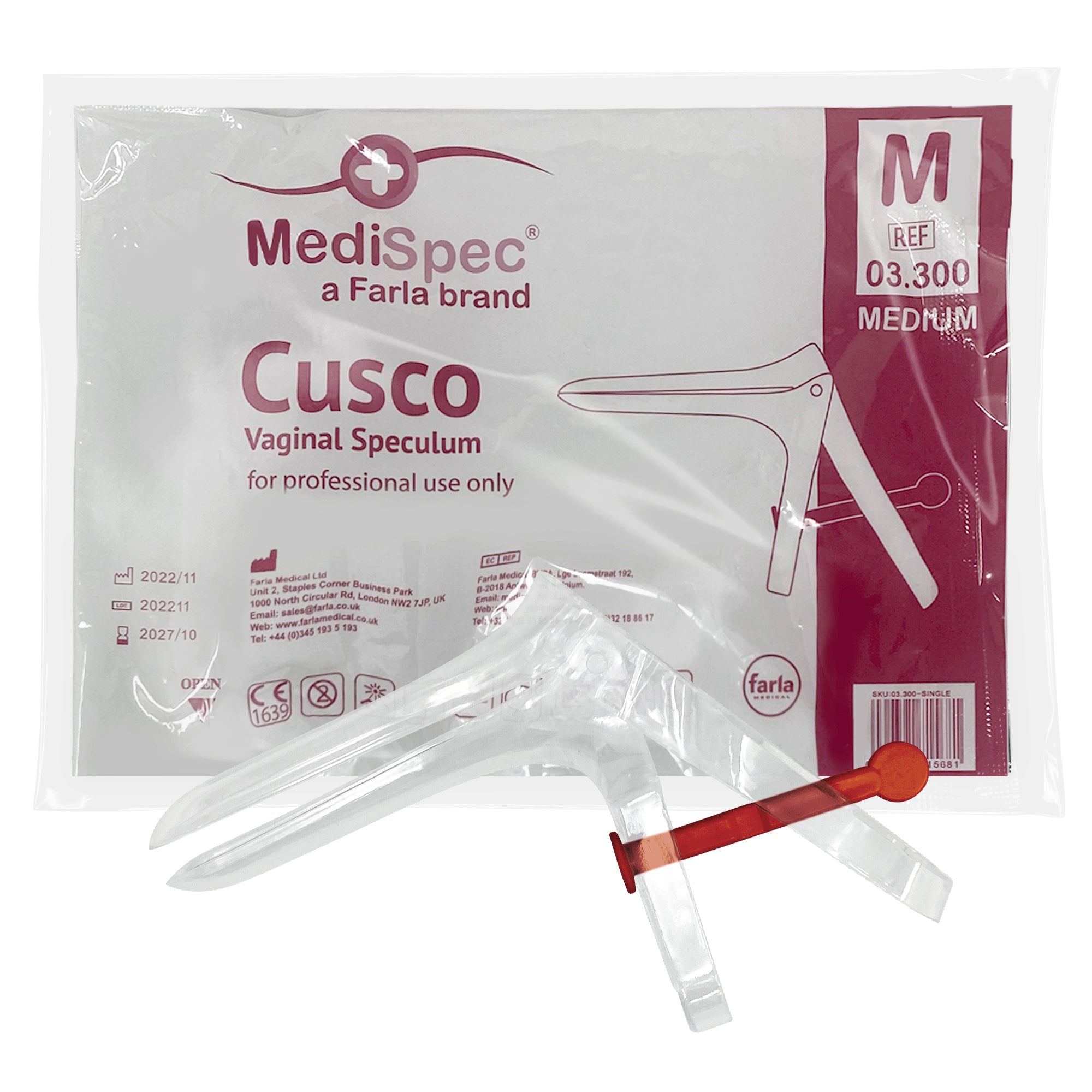 MediSpec Cusco Vaginal Speculum (Locking Mechanism) | M 26mm Red | Pack of 100