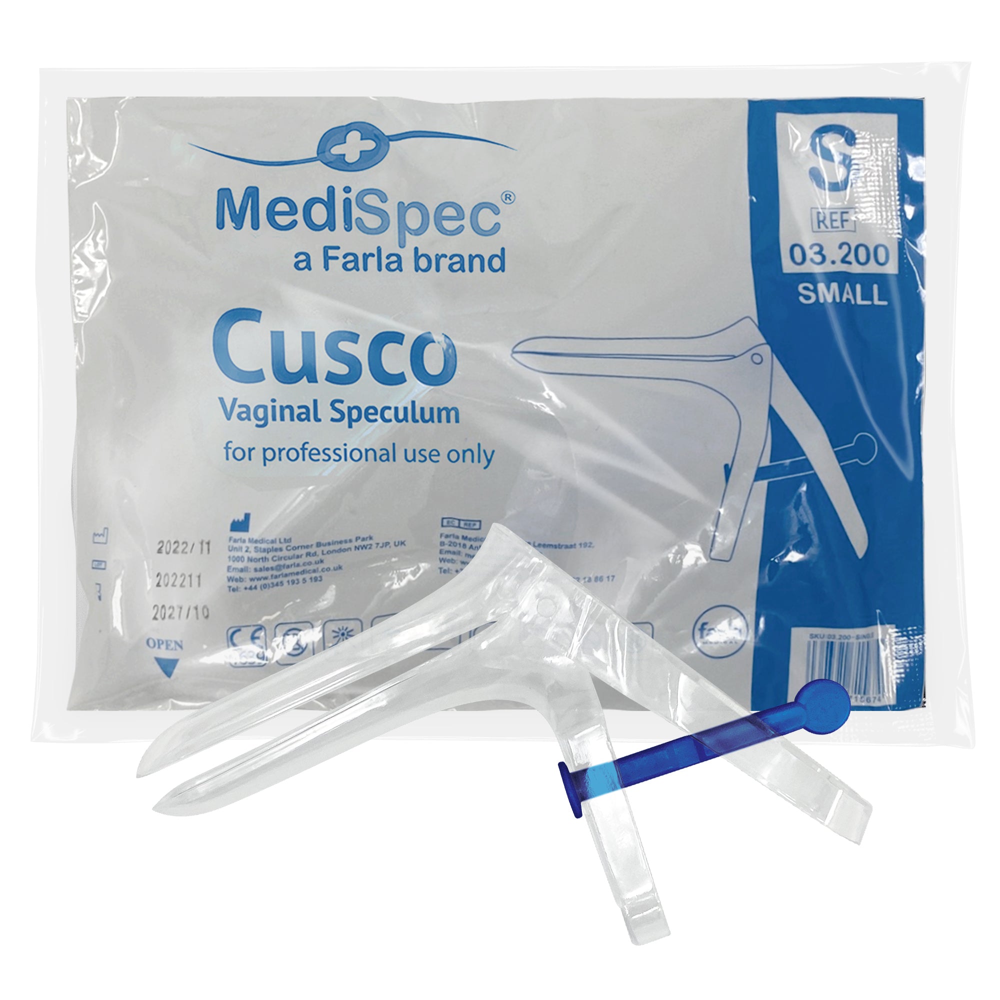 MediSpec Cusco Vaginal Speculum (Locking Mechanism) | S 24mm Blue | Pack of 100