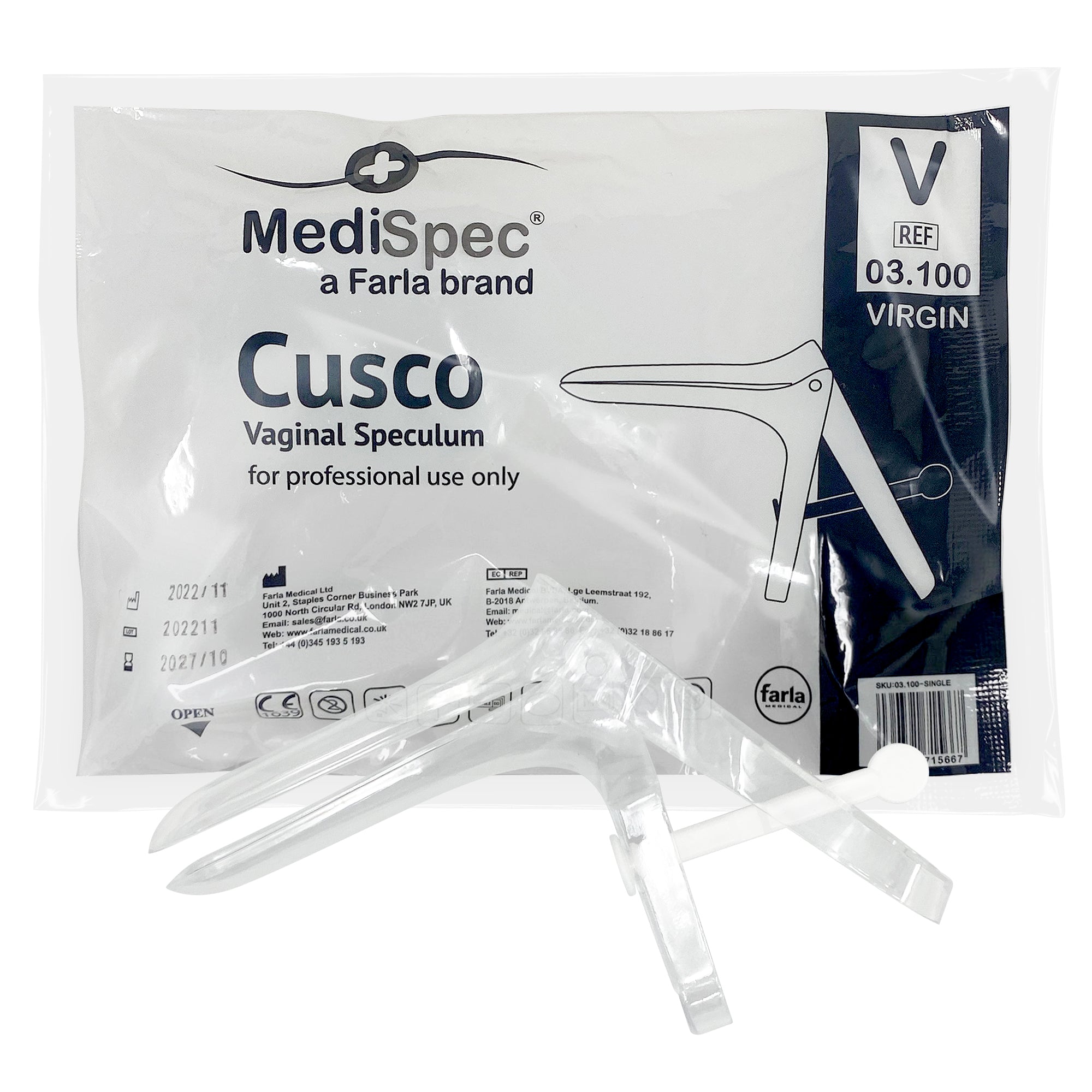 MediSpec Cusco Vaginal Speculum (Locking Mechanism) | XS/Virgin 20mm White | Pack of 100