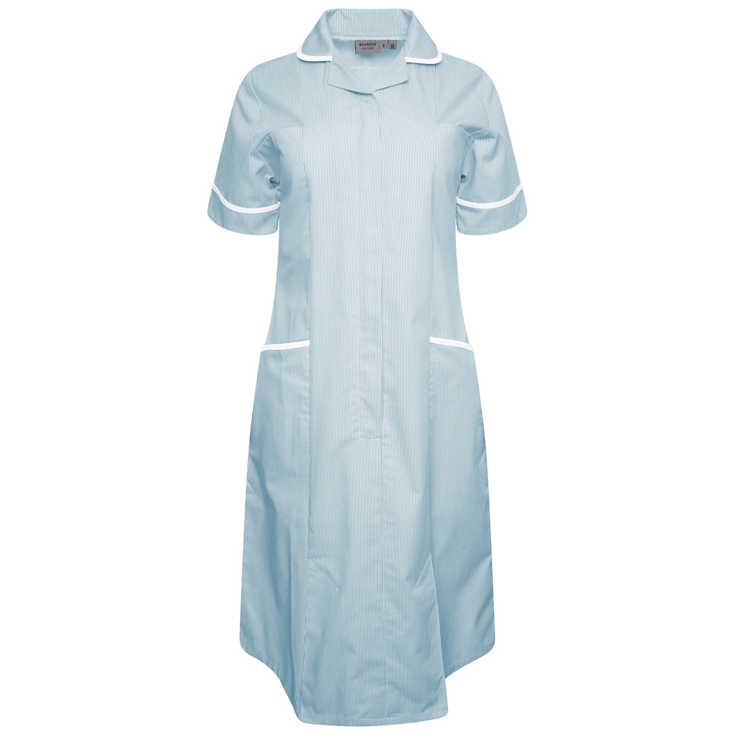 Ladies Healthcare Dress | Round Collar | Green White Stripe/White Trim