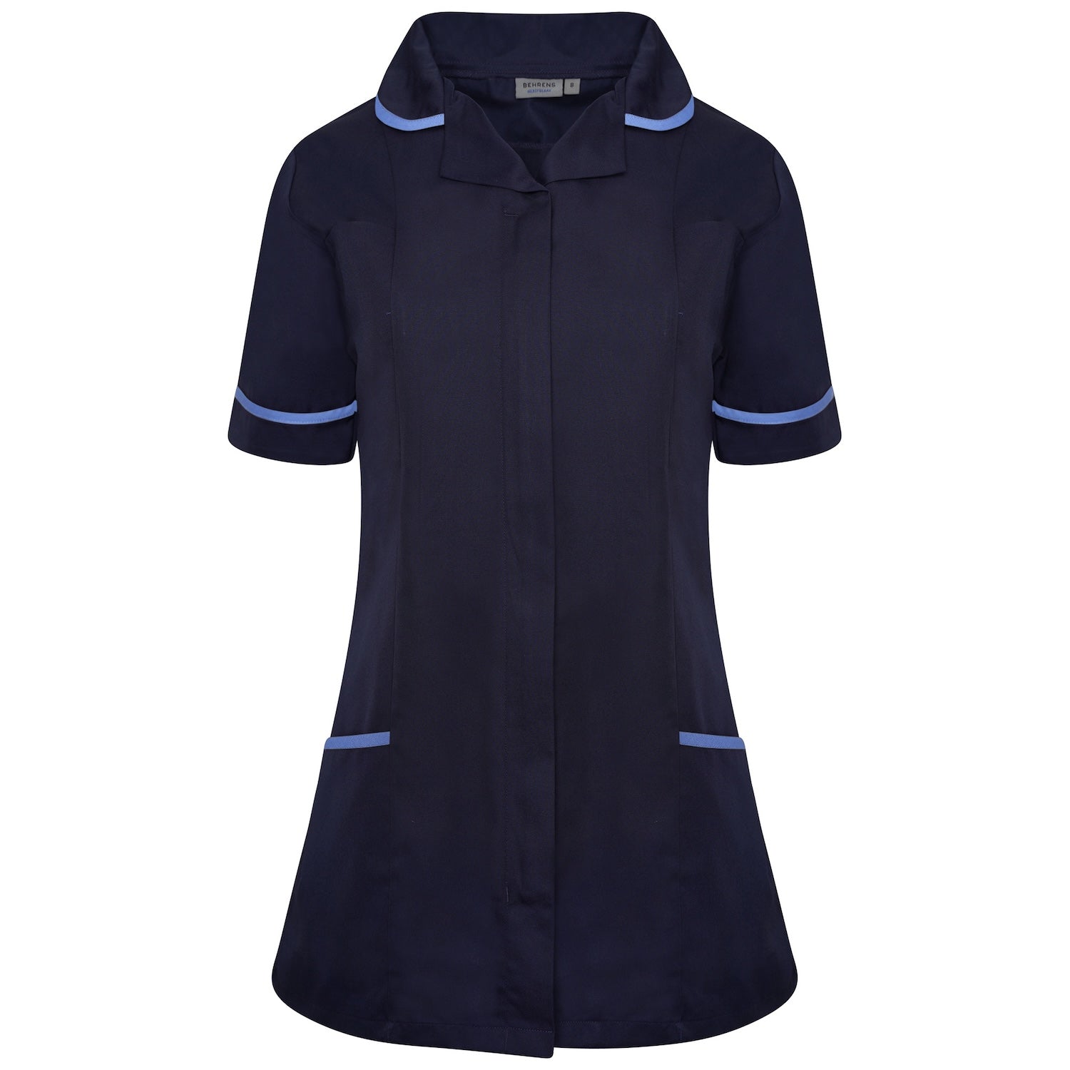 Ladies Healthcare Tunic | Round Collar | Navy/Hospital Blue Trim