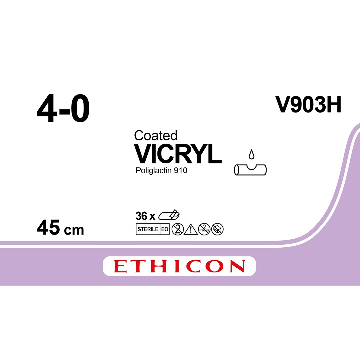 Ethicon Coated Vicryl Suture | Absorbable | Violet | Size: 4-0 | Length: 45cm | Needle: SUTUPAK | Pack of 36