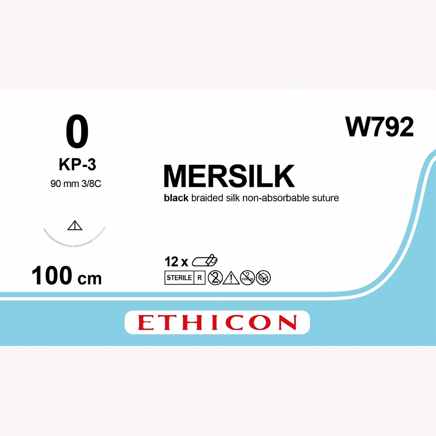 Ethicon Mersilk Suture | Non Absorbable | Black | Size: 0 | Length: 100cm | Needle: KP-3 | Pack of 12