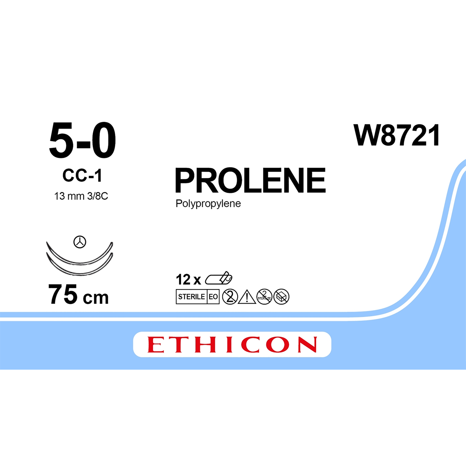 Ethicon Prolene Suture | Non Absorbable | Blue | Size: 5-0 | Length: 75cm | Needle: CC-1 | Pack of 12