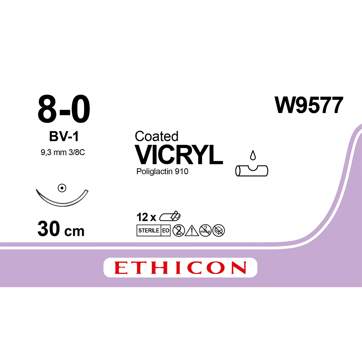 Ethicon Coated Vicryl Suture | Absorbable | Violet | Size 8-0 | Length: 30 | Needle: BV-1 | Pack of 12