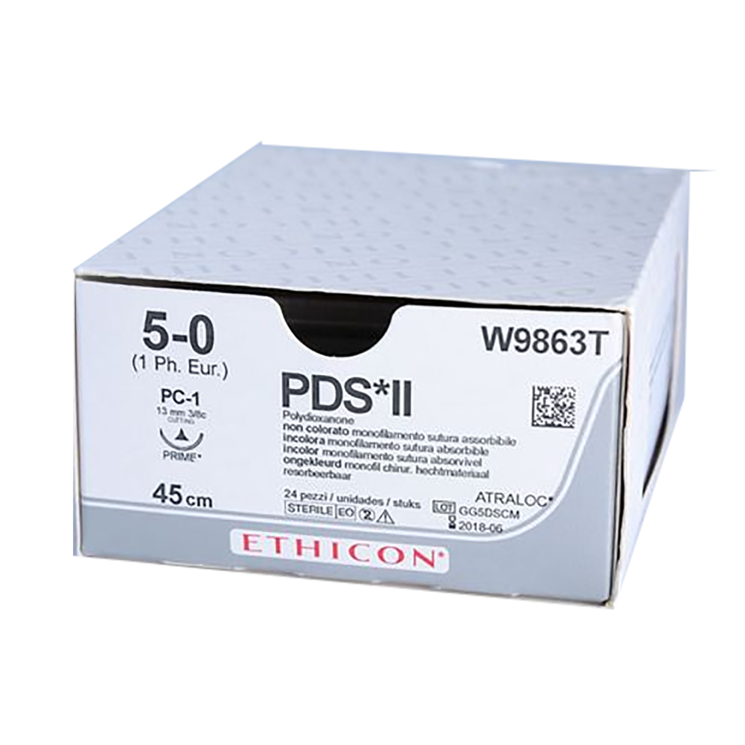 Ethicon PDS ll Suture | Absorbable | Undyed | Size: 5-0 | Length: 45cm | Needle: PC-1 | Pack of 24