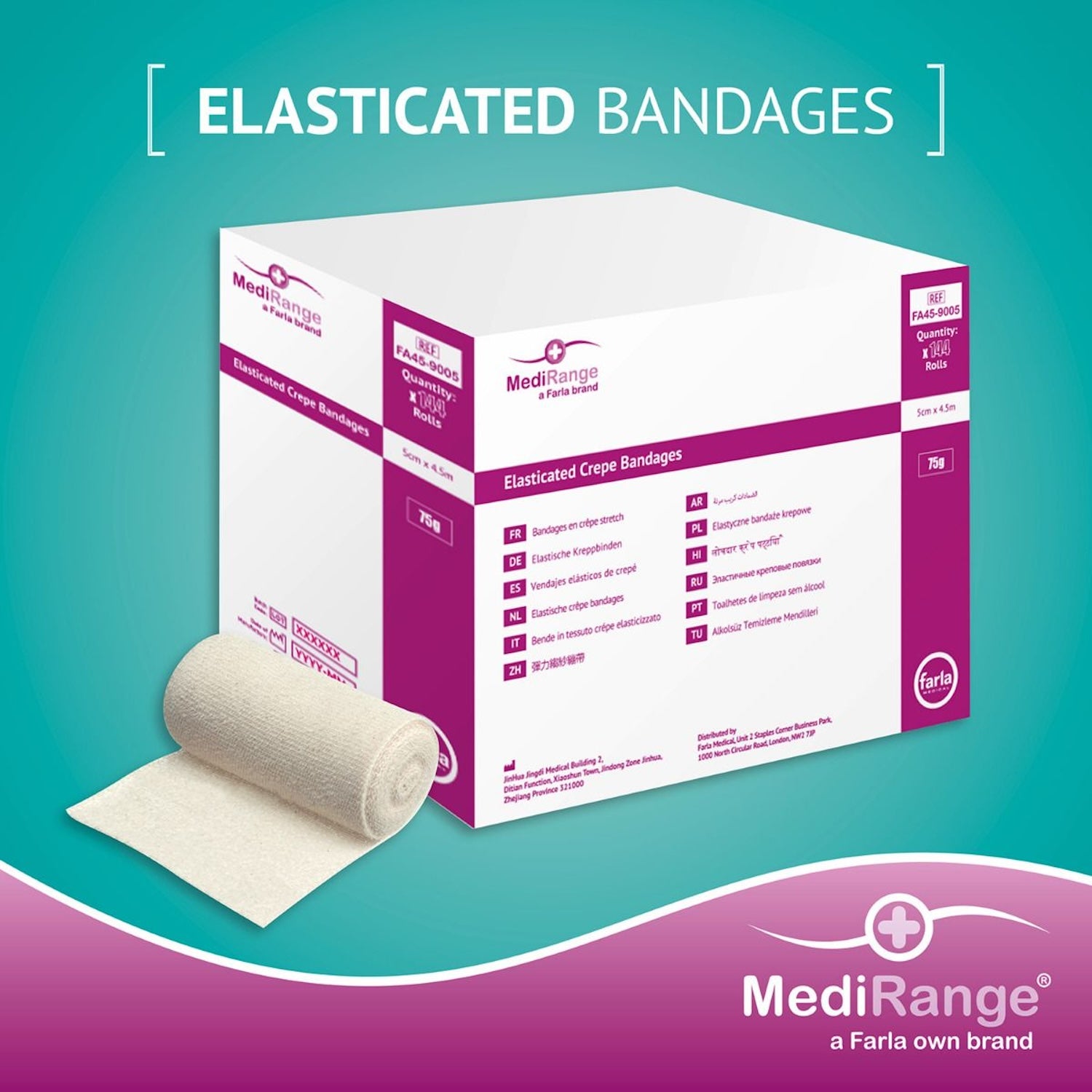 MediRange Elasticated Crepe Bandage | 90g | 5cm x 4.5m | Single  | Short Expiry Date (1)