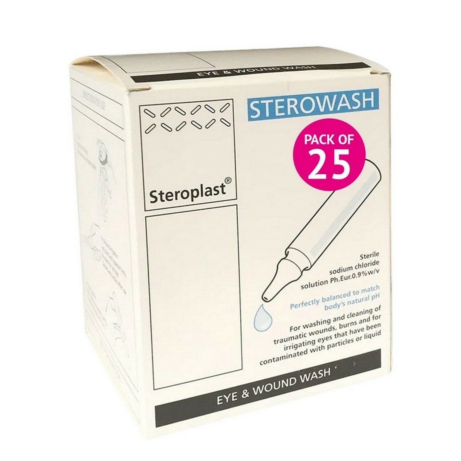 Steroplast Eye/Wound Wash Solution Pods | Sterile | 20ml | Pack of 25 (3)