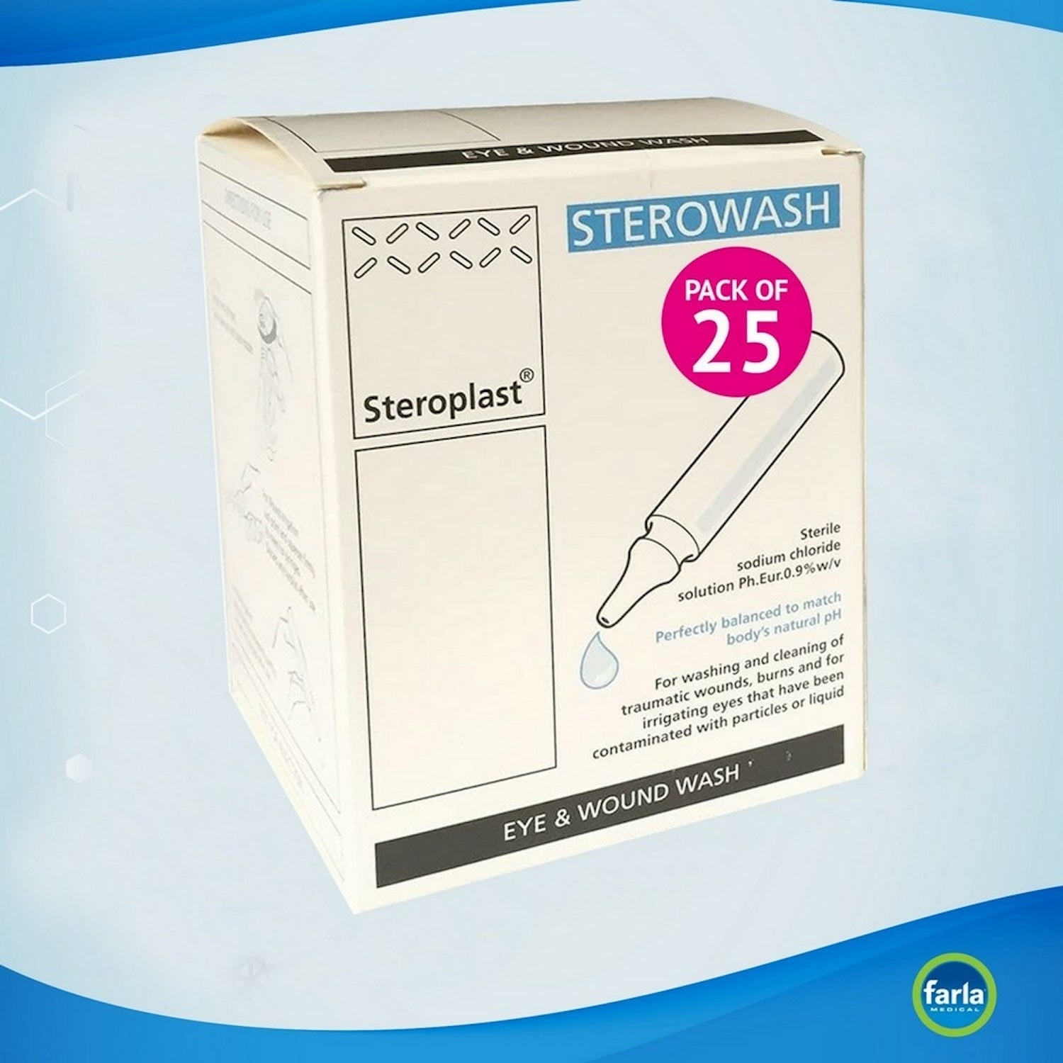 Steroplast Eye/Wound Wash Solution Pods | Sterile | 20ml | Pack of 25 (4)