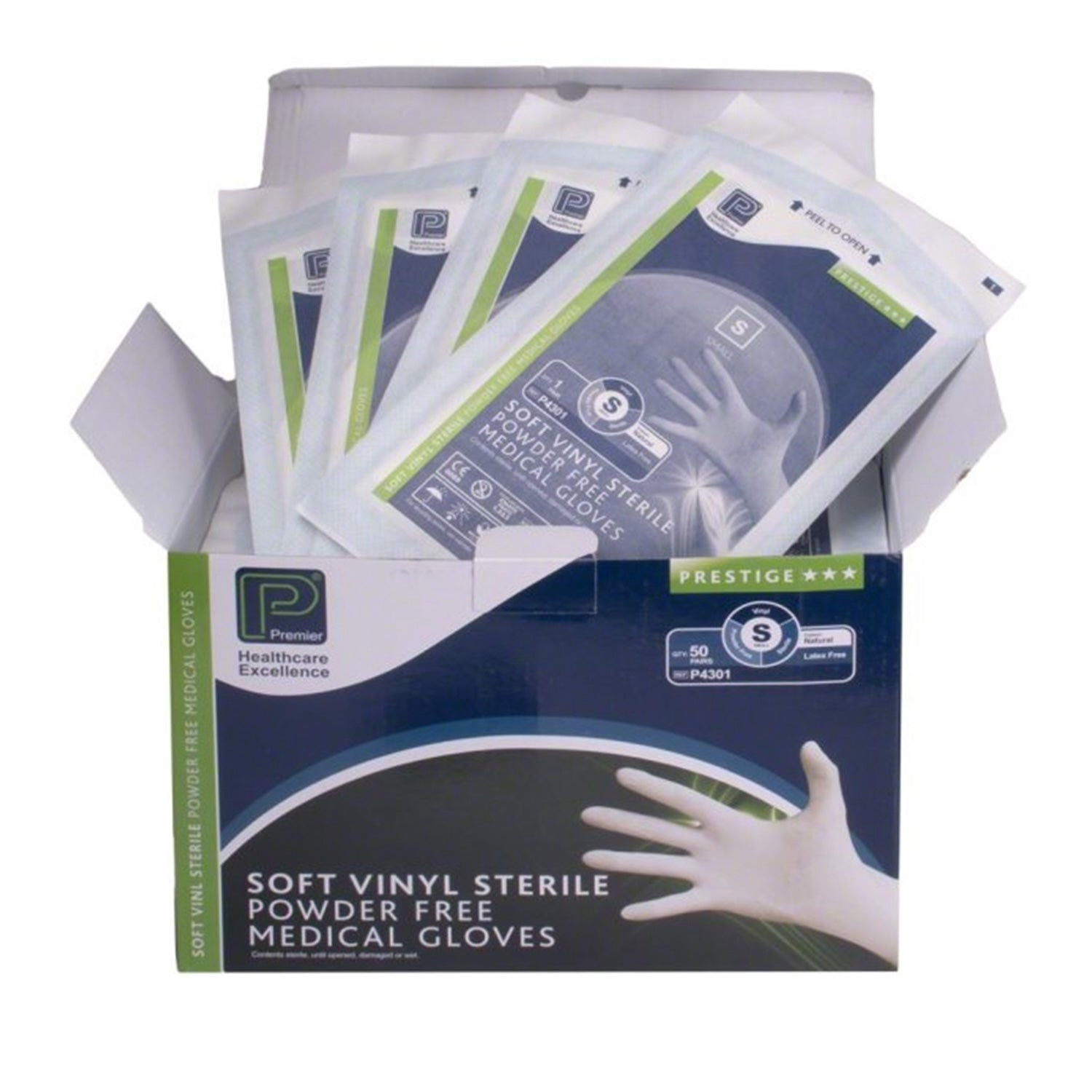 Premier Soft Vinyl Powder Free Gloves | Sterile | Latex Free | Small | Pack of 50 Pairs (1)