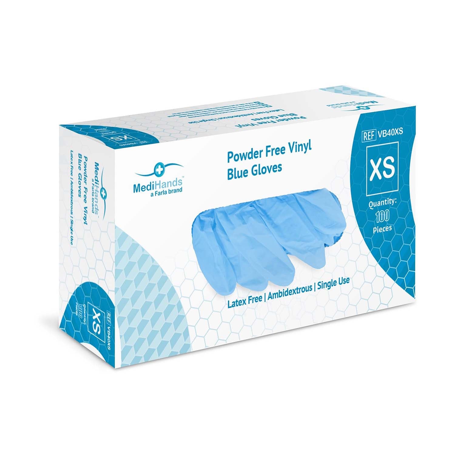 MediHands Blue Vinyl Gloves | Powder & Latex Free | Pack of 100 Pieces