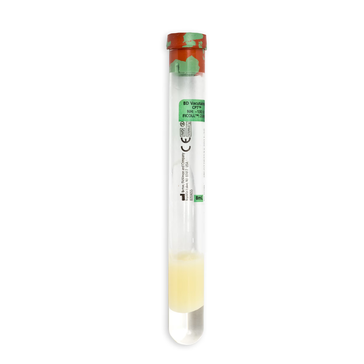 BD Vacutainer CPT Mononuclear Cell Preparation Tube | Sodium Heparin | 8ml | Pack of 60 | Short Expiry Date