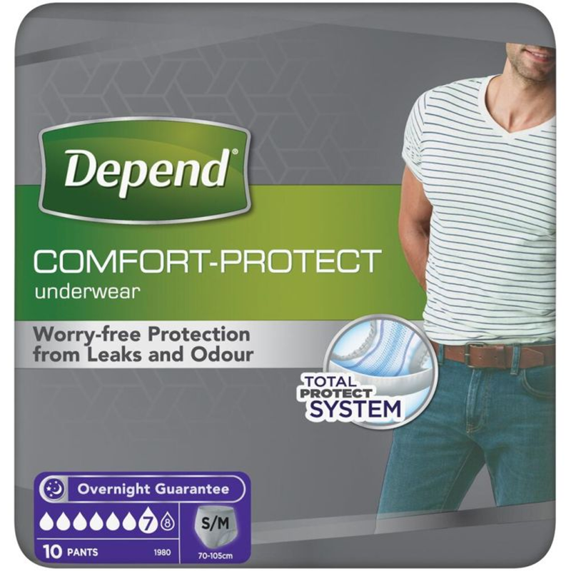 Depend Comfort-Protect Underwear | Male S/M | Pack of 10