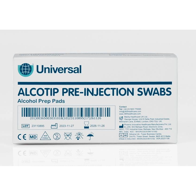 Alcotip Pre-Injection Skin Cleansing Swabs | Pack of 100