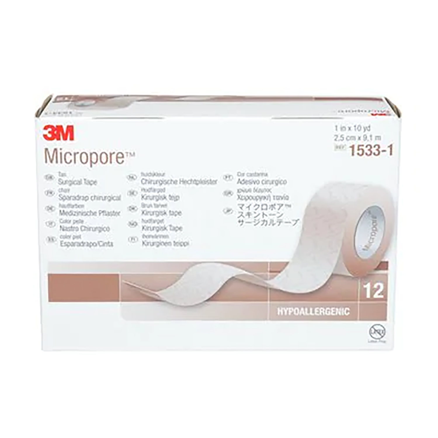 3M Micropore Tan Colour Tape | 2.5cm x 9.1m | Pack of 12
