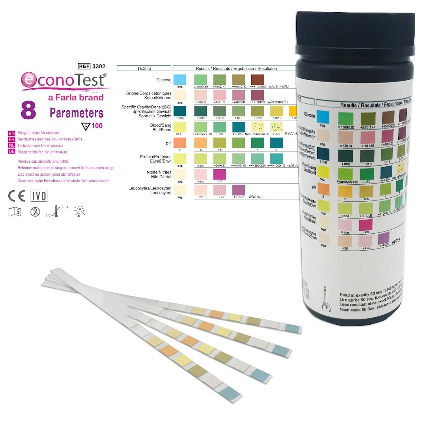 econoTest Urinalysis Reagent Strips | 8 Parameter  | Pack of 100 (5)