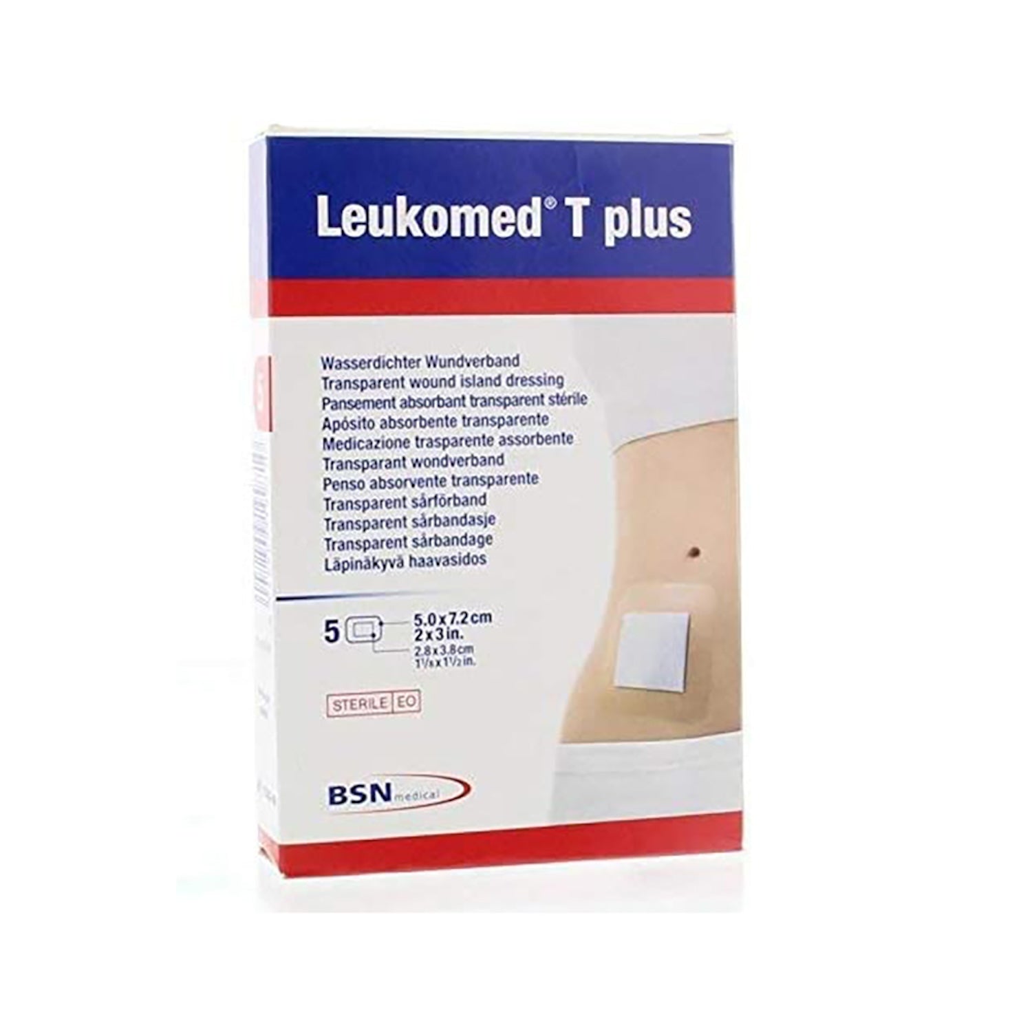 Leukomed Dressings | T Plus, Transparent Film Dressing with Absorbant Pad | 7.2 x 5cm | Pack of 50