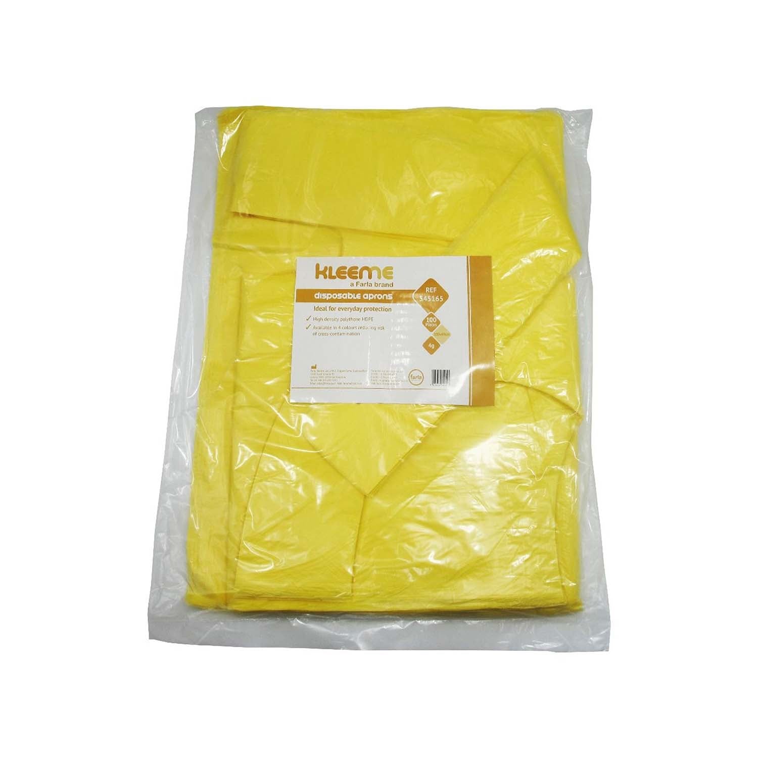 KleenMe Disposable Flat Aprons | Virgin HDPE | Yellow | Pack of 100