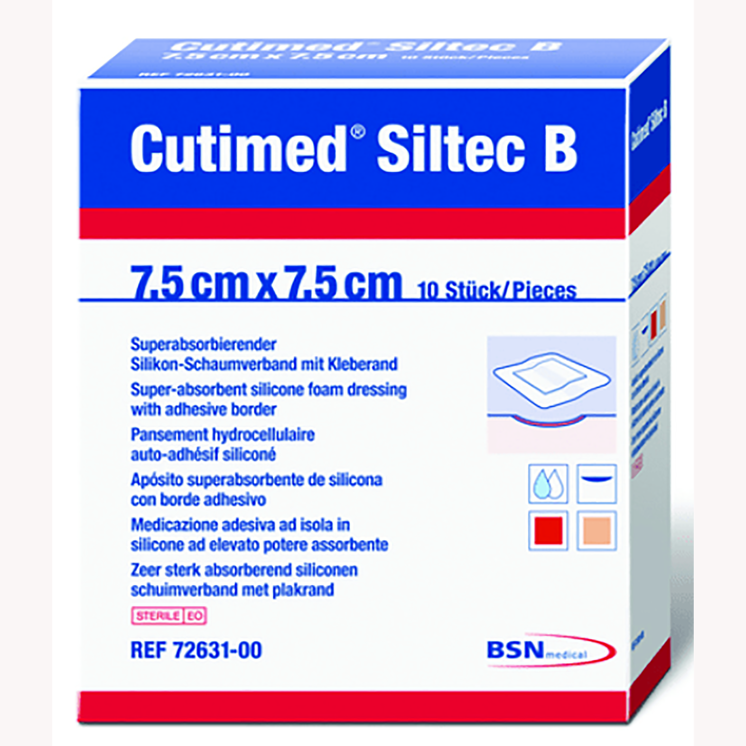 Cutimed Siltec B Silicone Foam Dressing | 7.5 x 7.5cm | Pack of 10 | Short Expirty Date