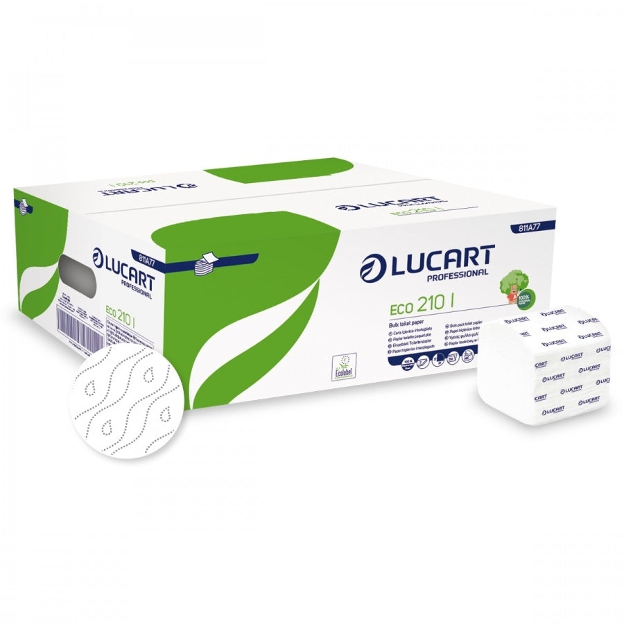 Lucart Professional Eco 210 I | Interfolded Toilet Paper | 210 Sheets | Pack of 40