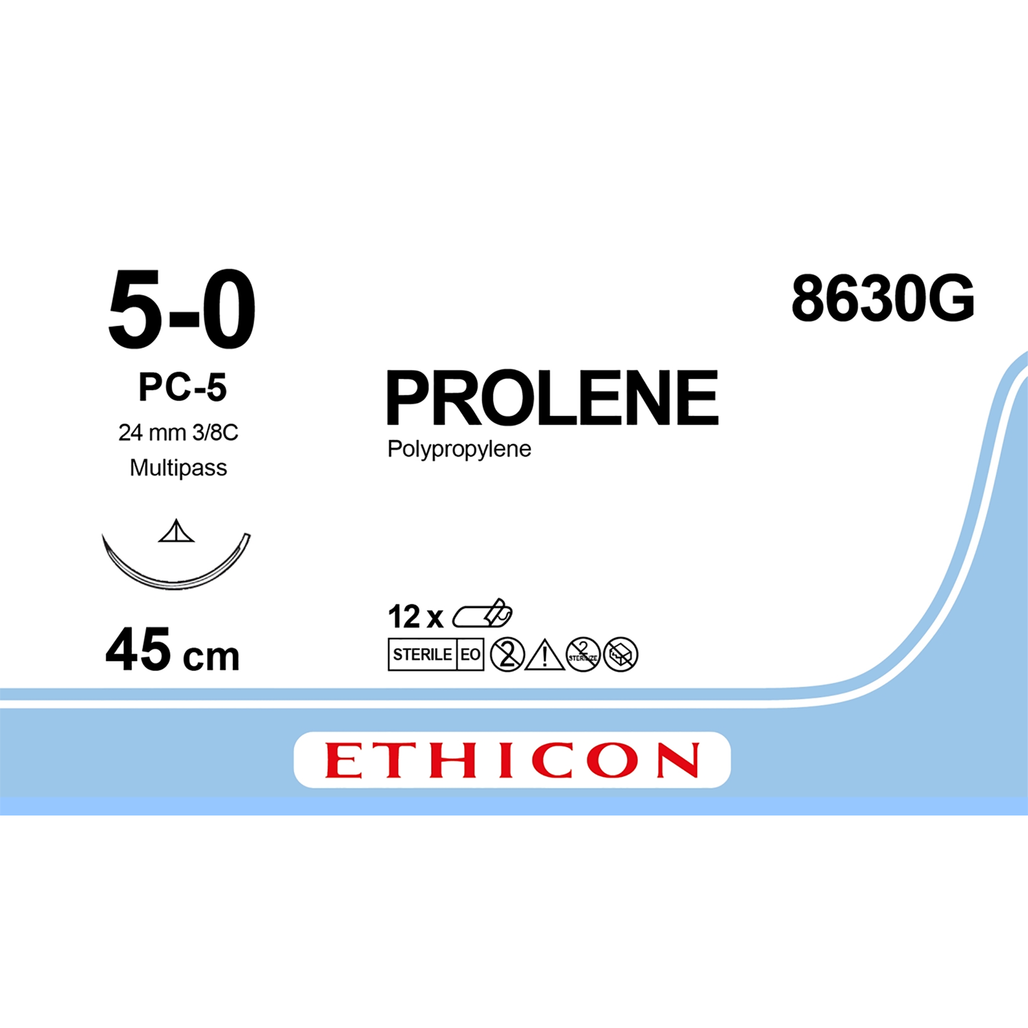 Ethicon Prolene Suture | Non Absorbable | Blue | Size: 5-0 | Length: 18" | Needle: PC-5 | Pack of 12