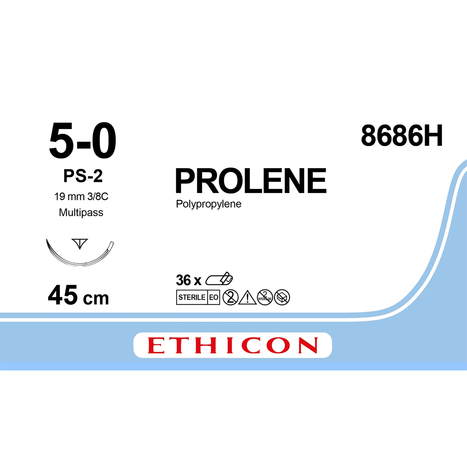 Prolene Suture | Non Absorbable | Blue | Suture Size: 5-0 | Length: 45cm | Needle: PS-2 | Box of 36