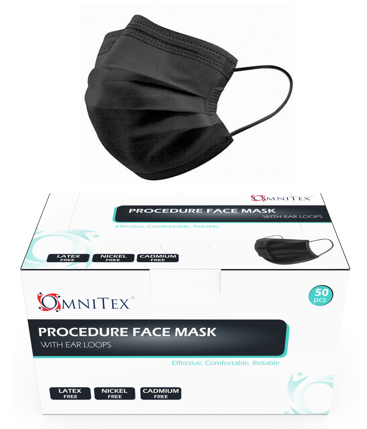 Omnitex Type IIR Black Face Masks with Ear Loops | Pack of 50