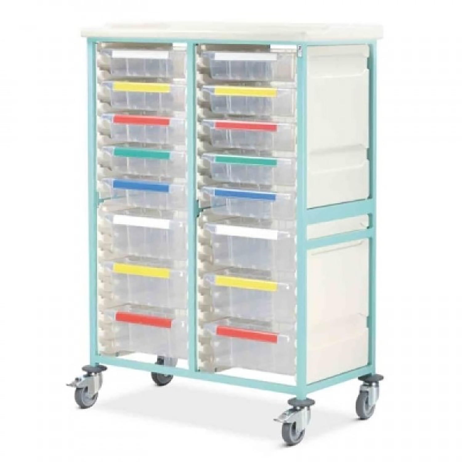 Caretray Trolley | High Double Column | 4 Small & 10 Large Trays