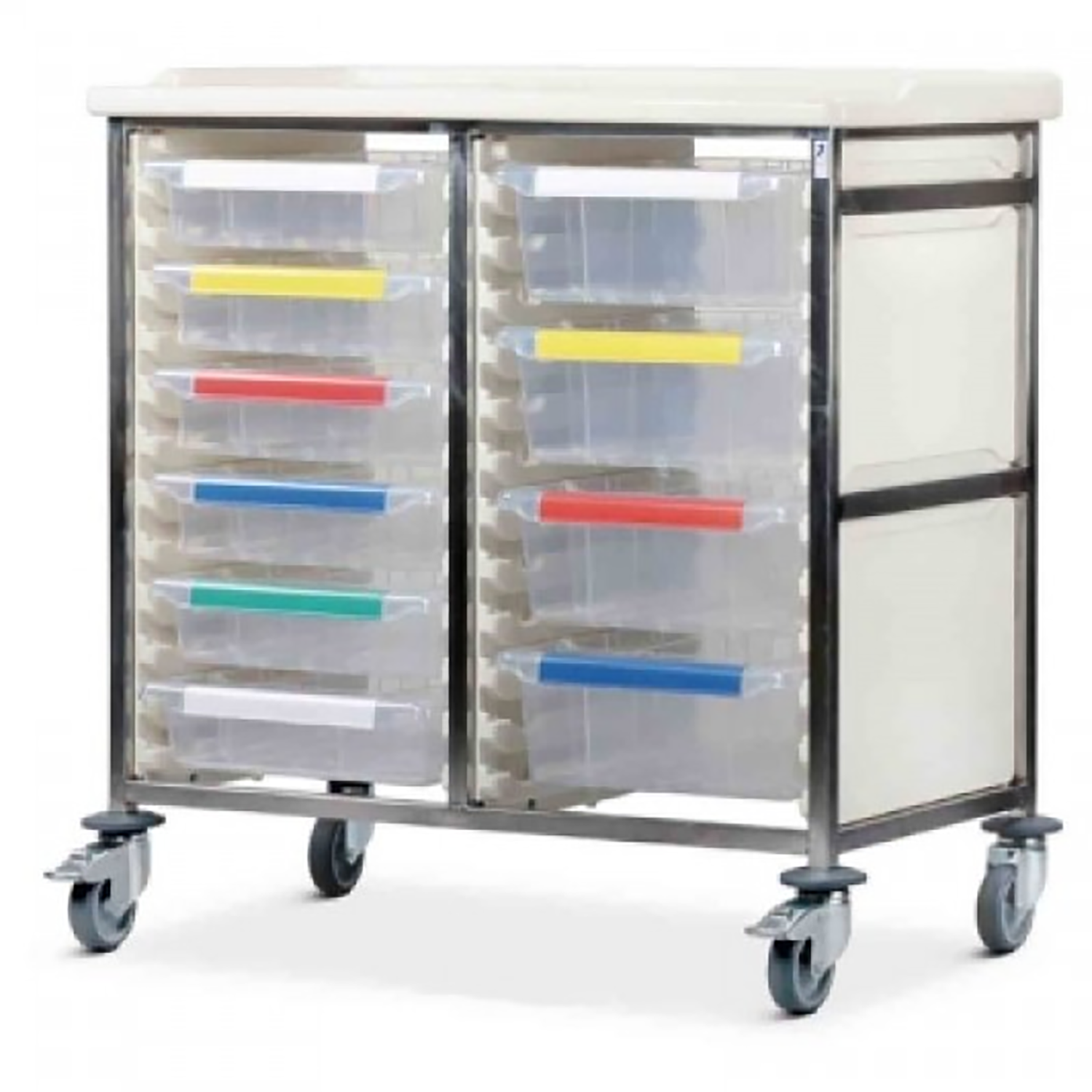 Caretray Trolley | High Double Column | 5 Small & 4 Large Trays, Easy Clean