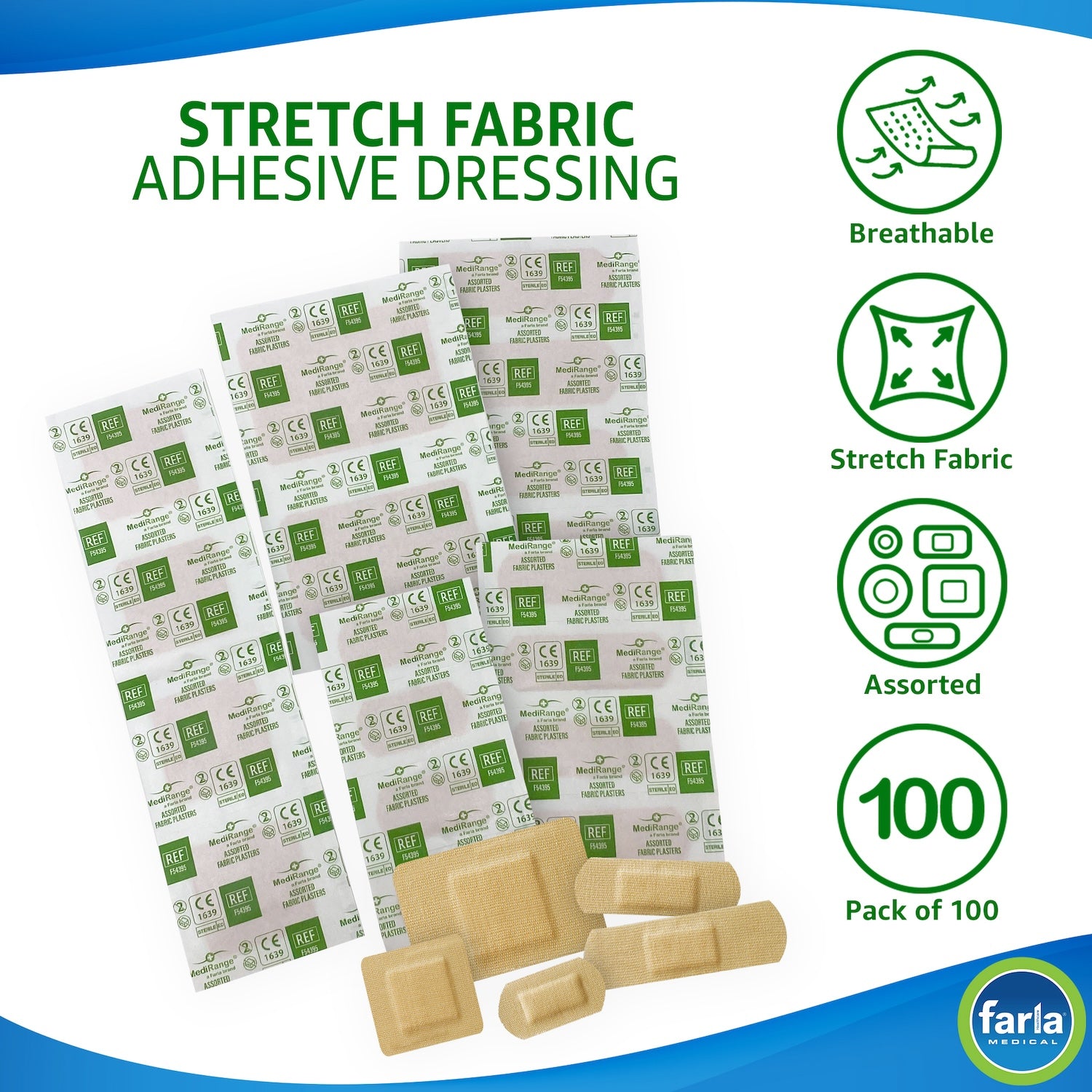 MediRange Assorted Plasters | Stretch Fabric | Pack of 100 (2)