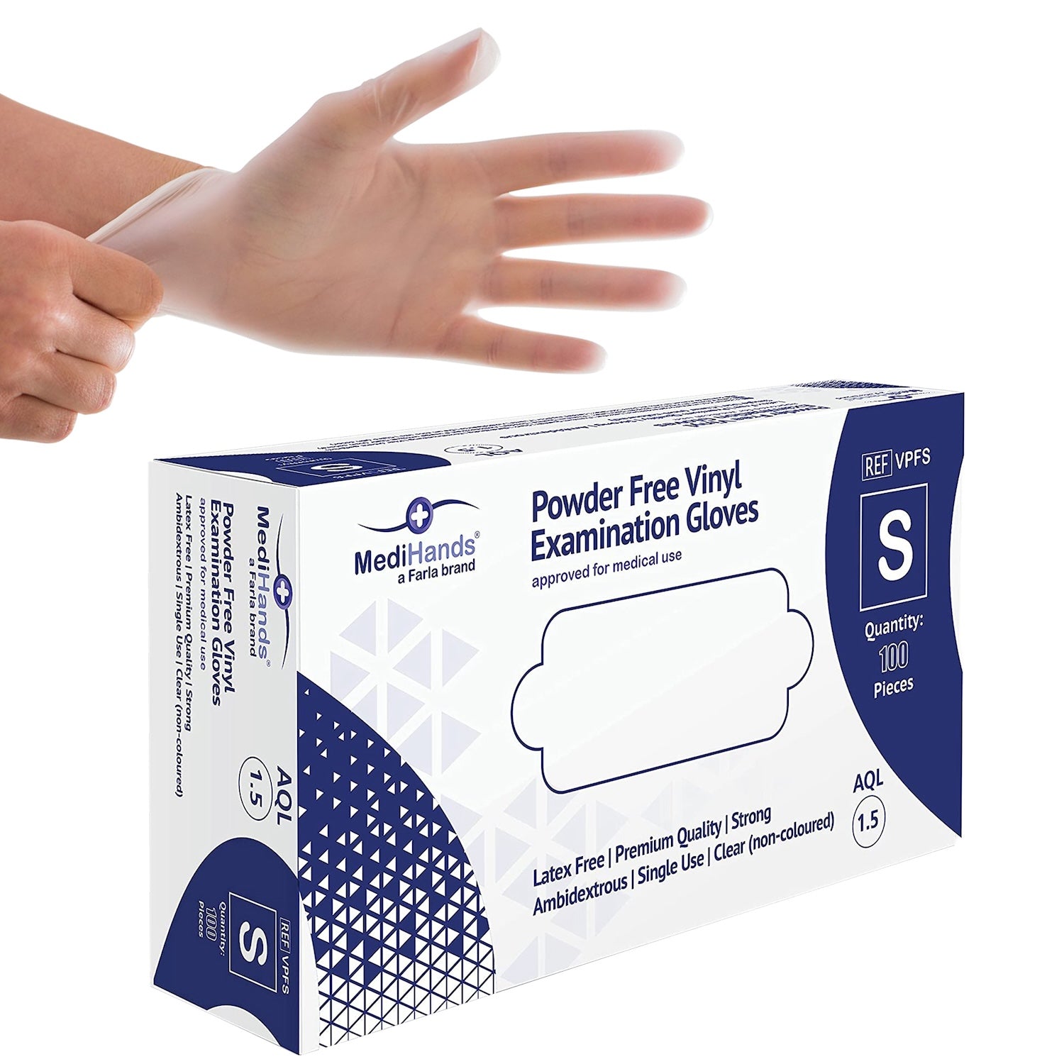 MediHands Vinyl Gloves | Powder Free | Clear | Small | Pack of 100 Pieces
