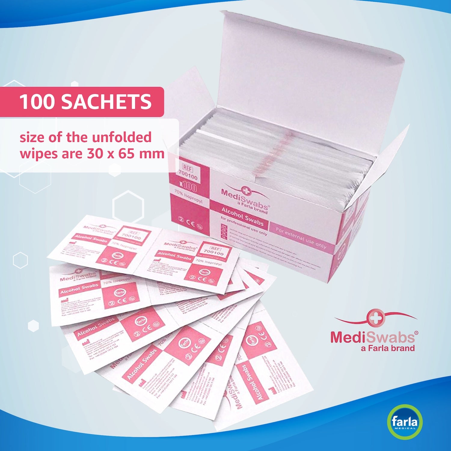 MediSwabs Alcohol Prep Pads | Pack of 100 Sachets (3)