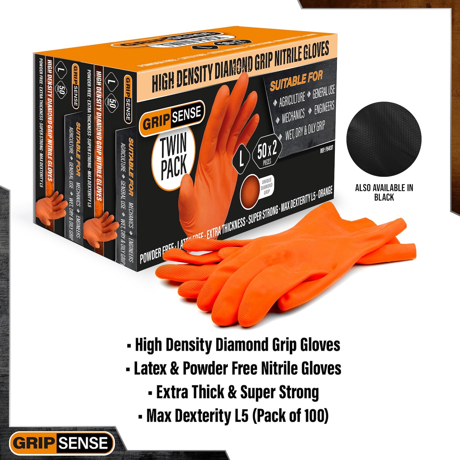 GripSense Orange Gloves | Pack of 50 Pieces (6)