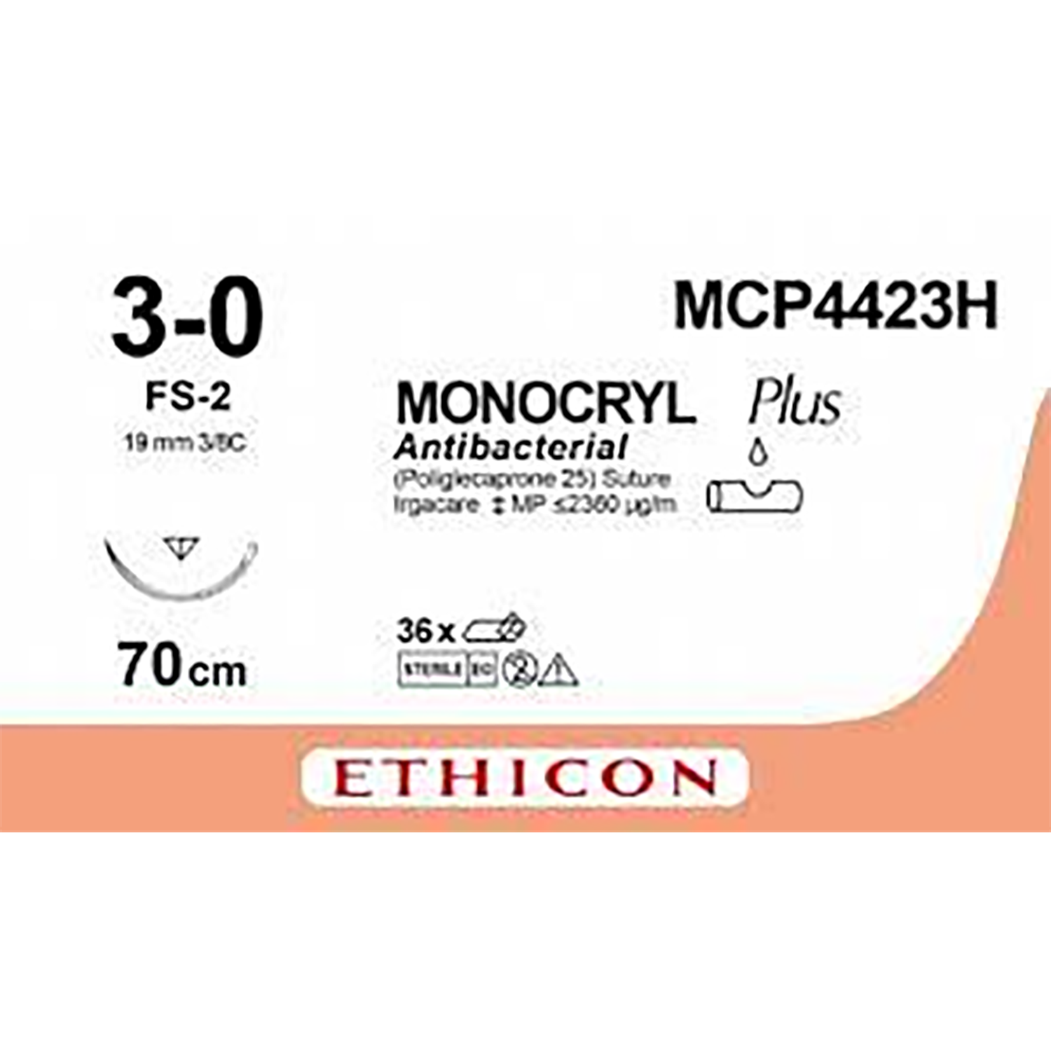 Monocryl PLUS Antibacterial Suture  | Undyed | 3-0 | 70cm | Pack of 36