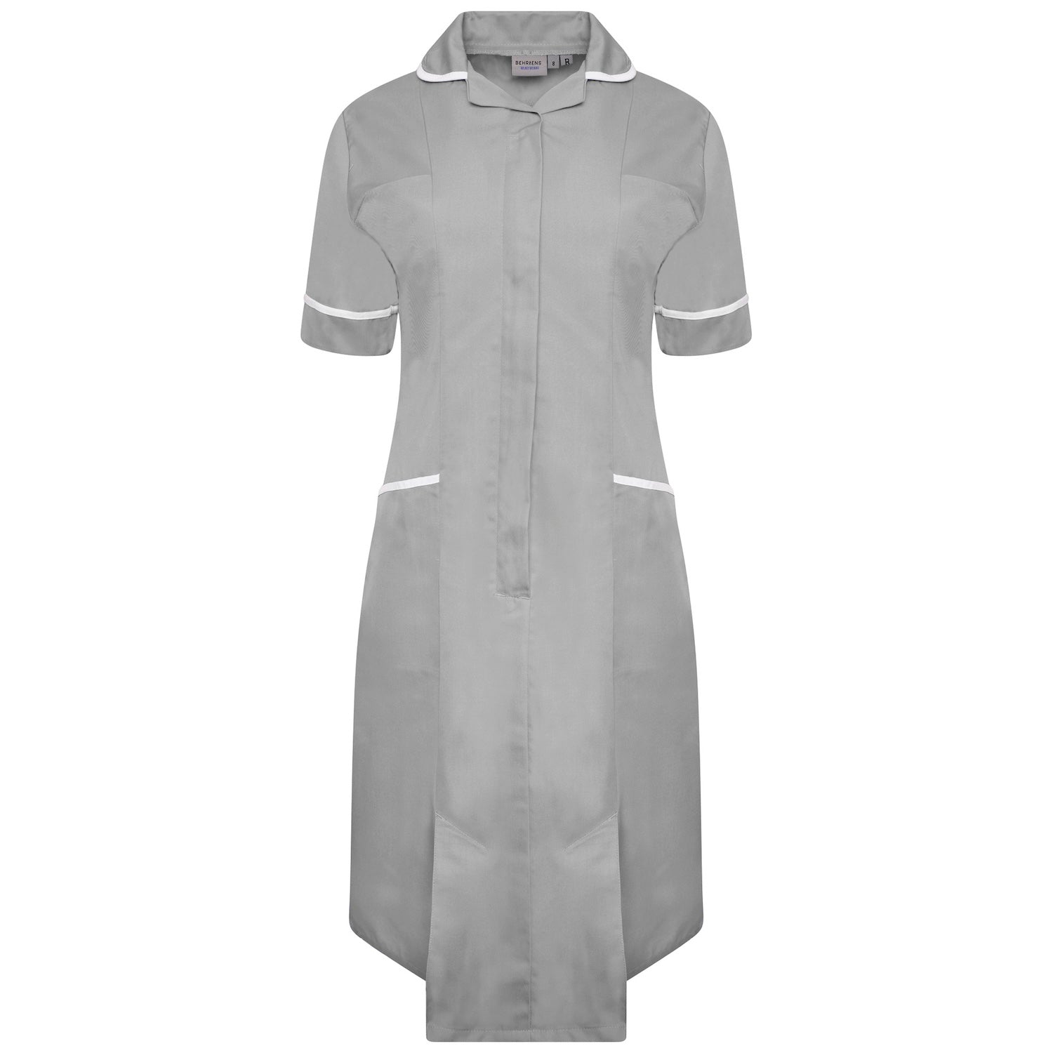 Ladies Healthcare Dress | Round Collar | Grey/White Trim
