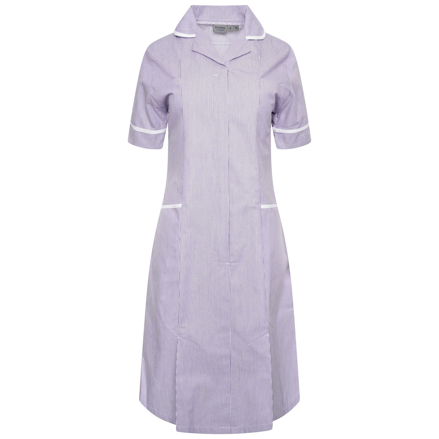 Ladies Healthcare Dress | Round Collar | Lilac White Stripe/White Trim