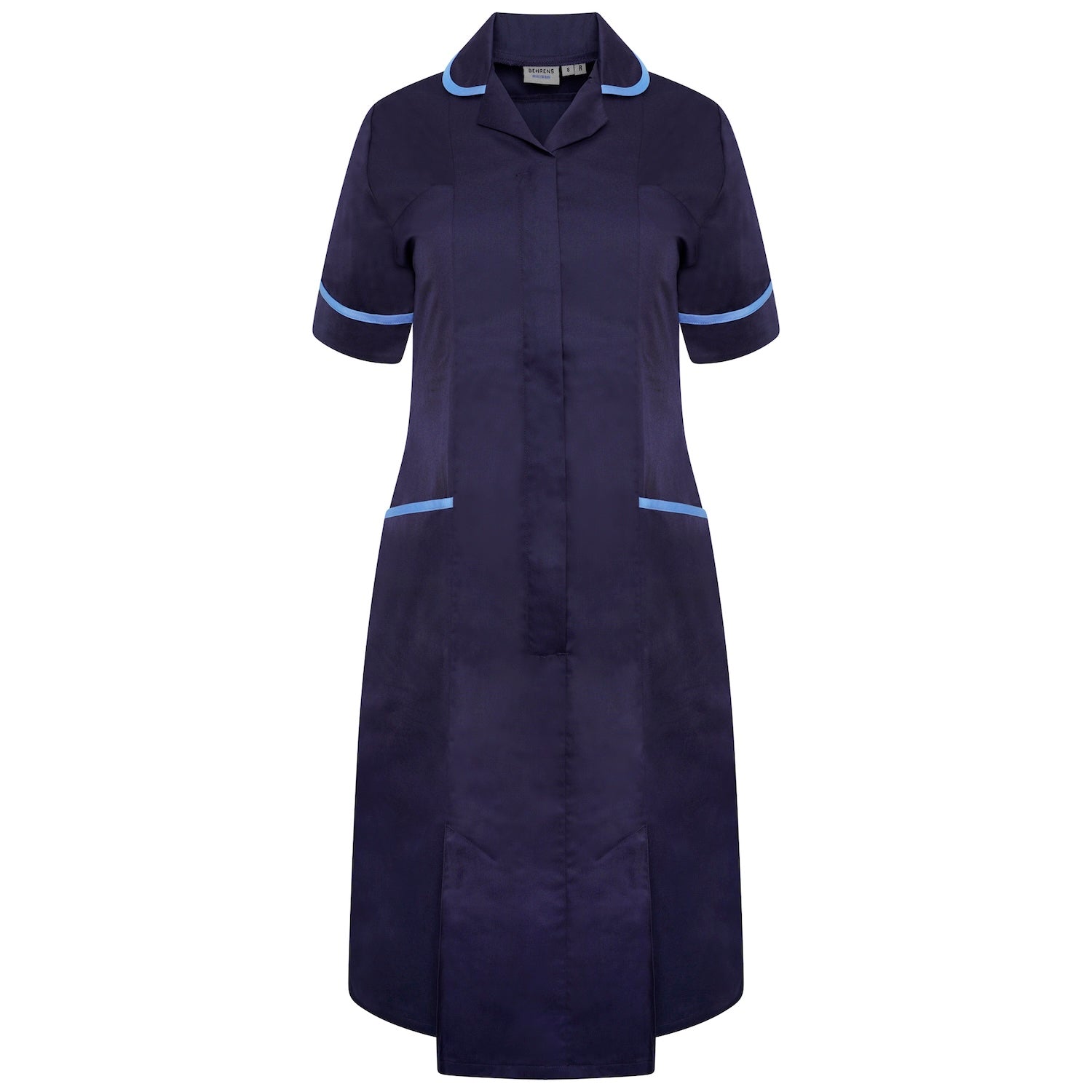 Ladies Healthcare Dress | Round Collar | Navy/Hospital Blue Trim