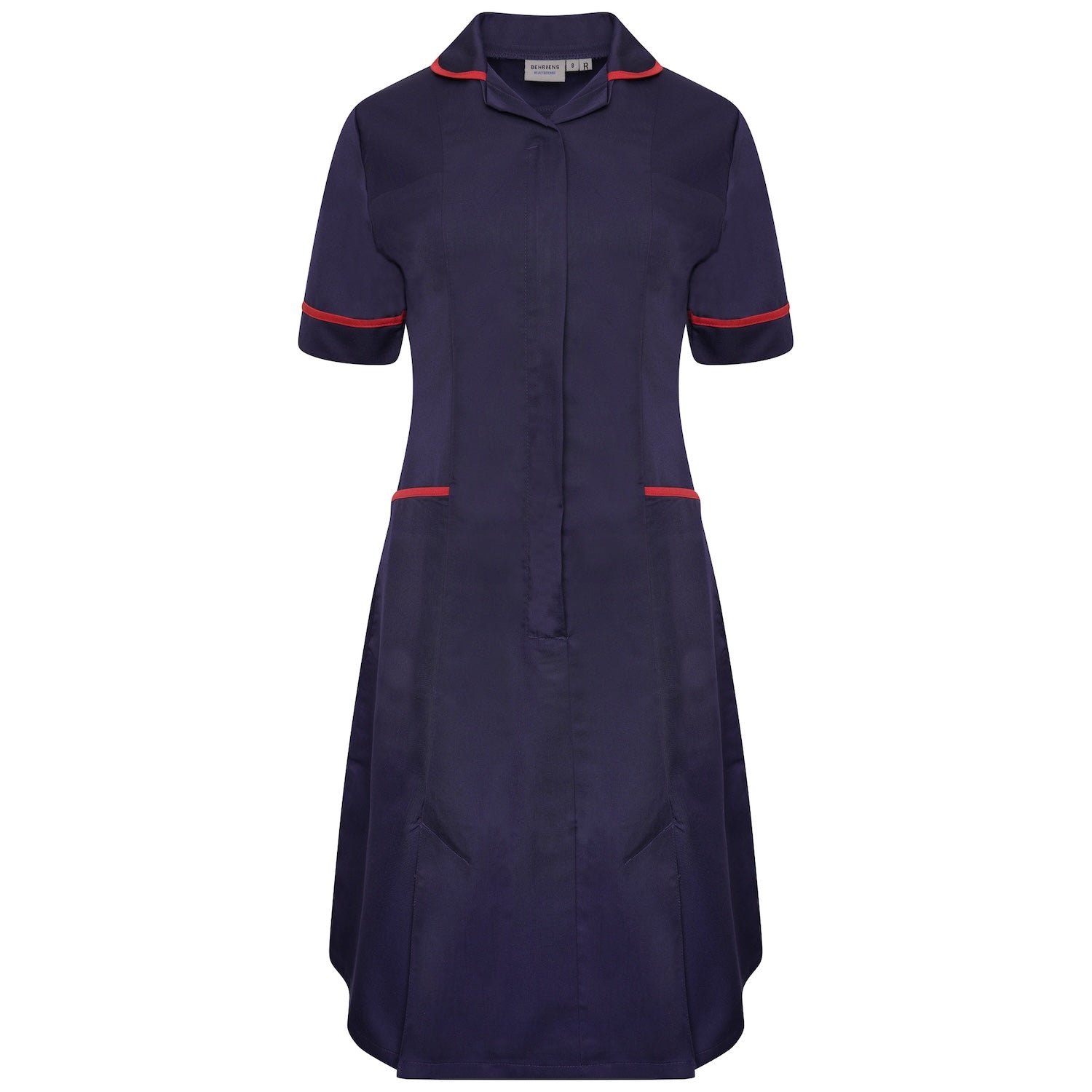 Ladies Healthcare Dress | Round Collar | Navy/Red Trim