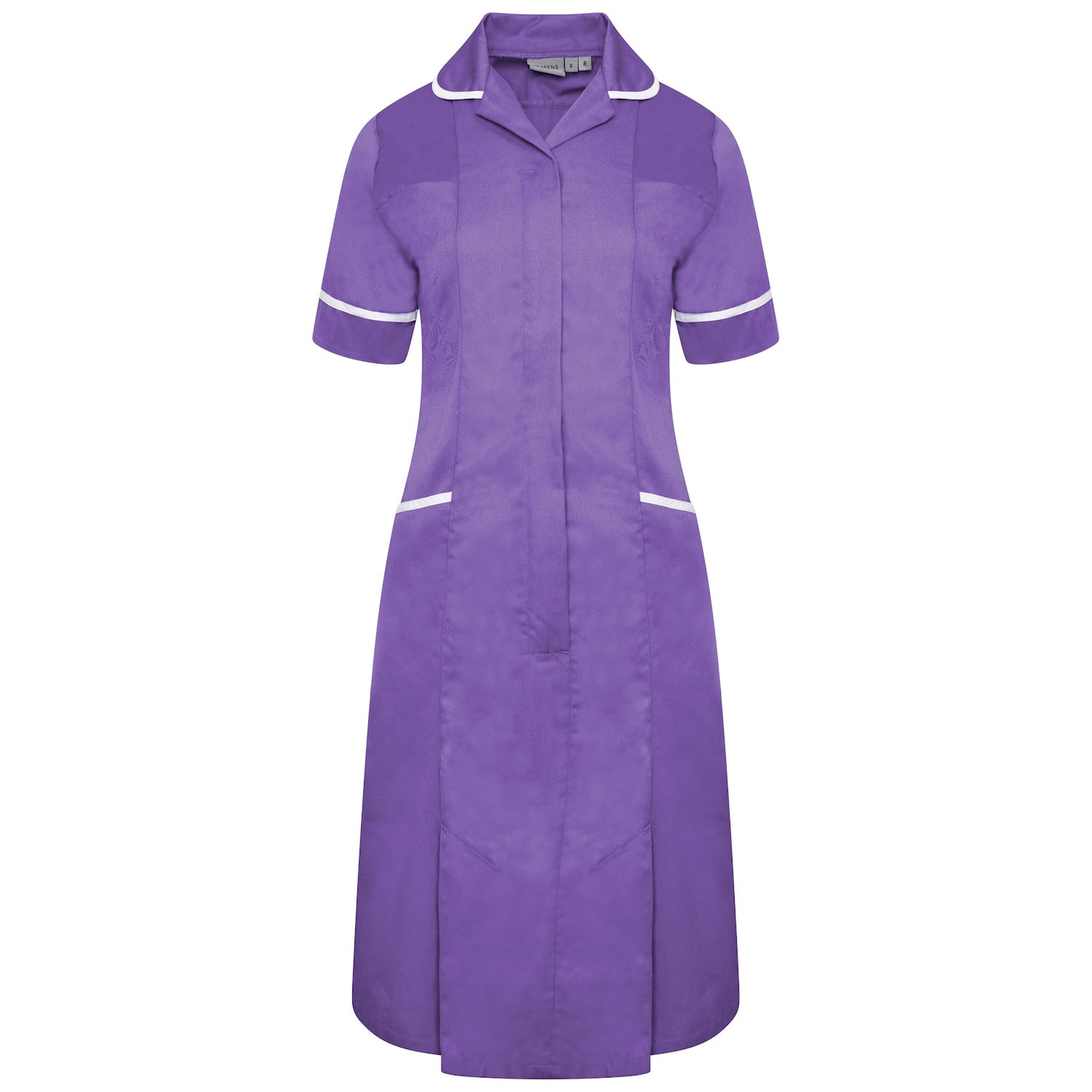 Ladies Healthcare Dress | Round Collar | Purple/White Trim