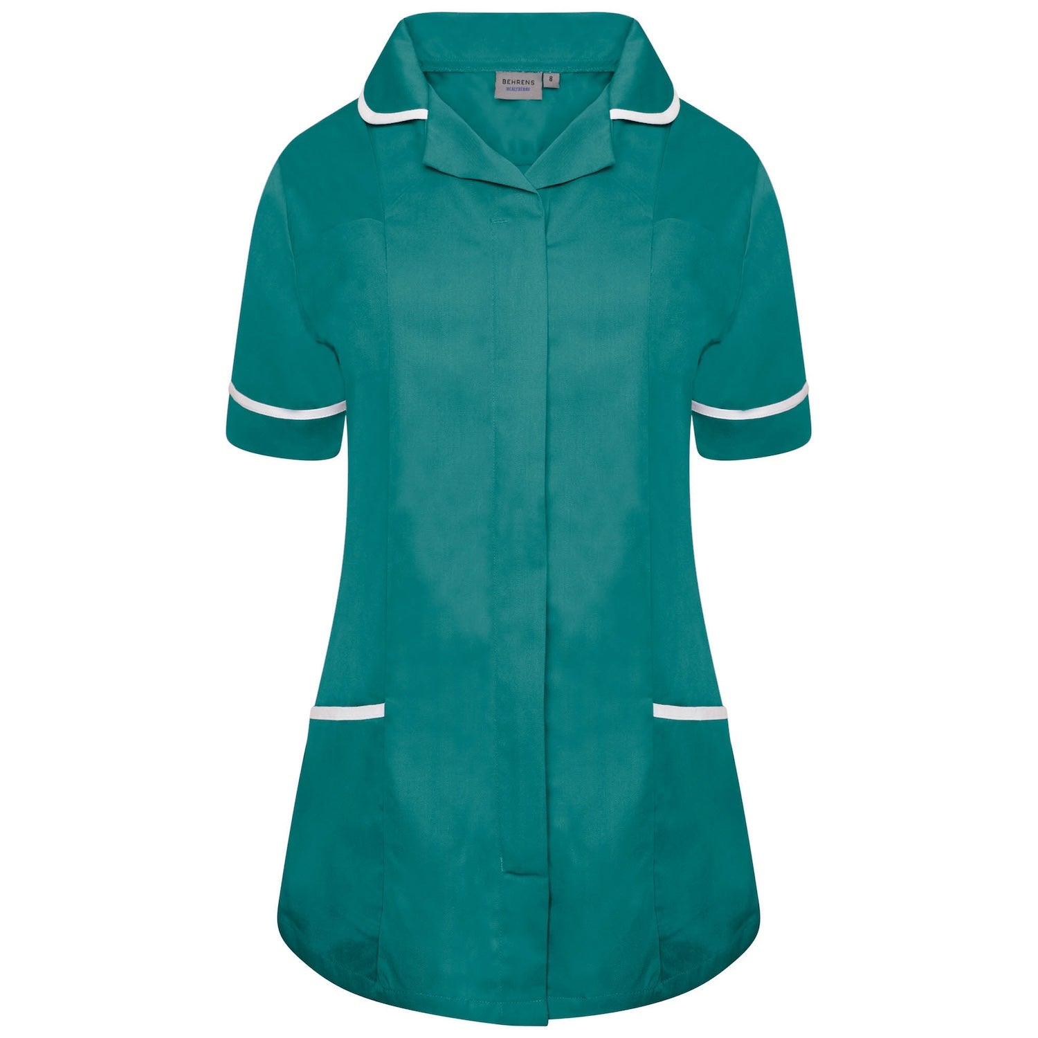 Ladies Healthcare Tunic | Round Collar | Bottle Green/White Trim