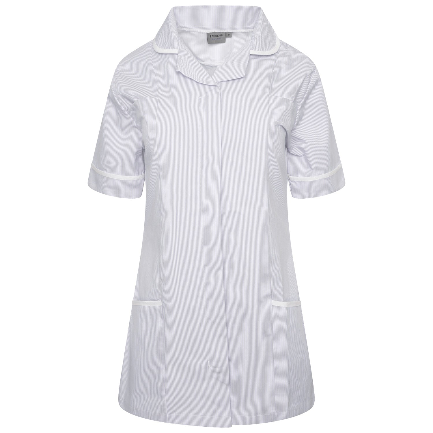 Ladies Healthcare Tunic | Round Collar | Grey White Stripe/White Trim